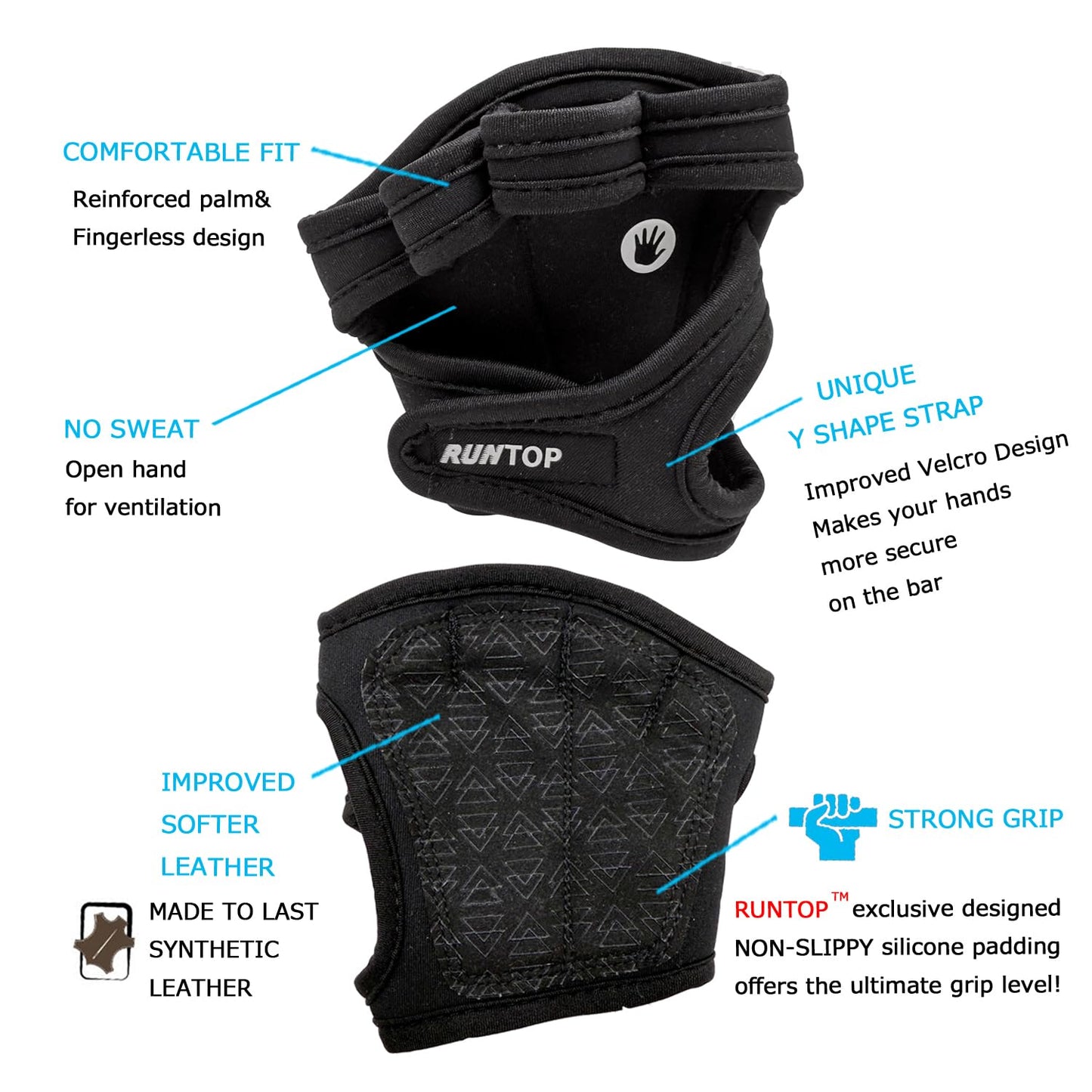 RUNTOP Workout Gloves Fitness Cross Training WODS Gym Yoga Exercise Grip Pads Weight Lifting Powerlifting Anti-Slip Barehand Strong Grips Palm Protect Men Women (Yellow, M)