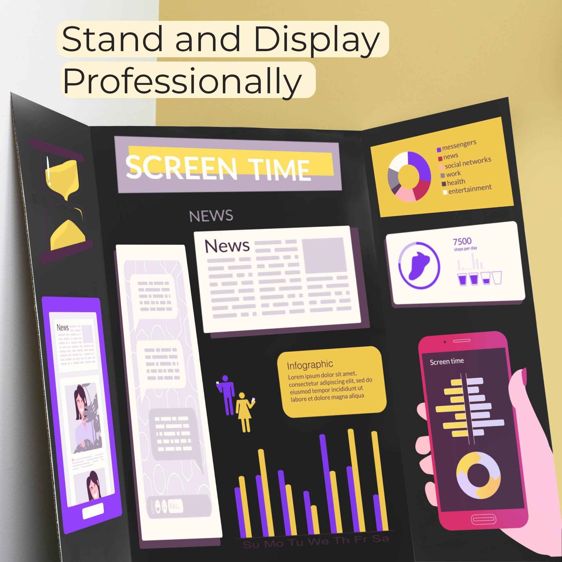 BAZIC Products Trifold Presentation Board 36" X 48" Black, Tri-Fold Corrugated Poster Boards, Cardboard for Display Boards Science Fair Art Project, 2-Pack