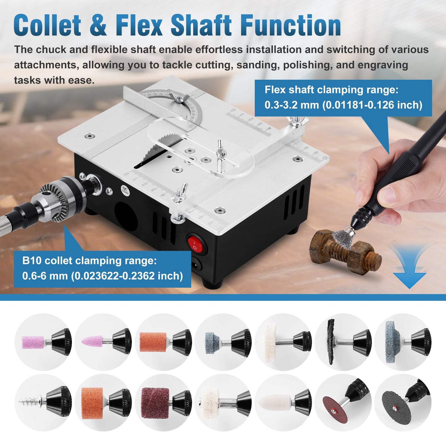 MXBAOHENG Updated Mini Multifunctional Table Saw with Cutting & Sanding Switch, Small Portable Hobby Table Saw for DIY Crafts, Model Making, Wood/Plastic/Acrylic Cutting, 96W 7-Speed Control