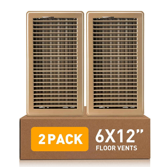 Floor Register 6 x 12 Inch 2 Pack, Floor Vent Covers for Home Floor, Sidewall, Premium Finish Air Vent Cover with Easy Adjust Air Supply Lever, Brown