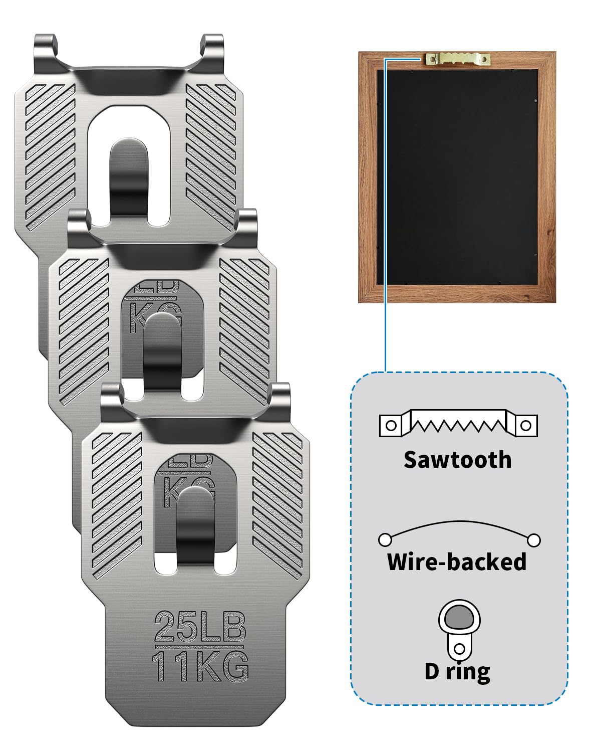 (ApeBest) 25 lb Claw Picture Hangers for Drywall：10Pcs Heavy Duty Wall Picture Frame Hanging Hooks - No Damage Mirror Photo Poster Painting Art Sawtooth Wire D Ring Hanger Kit for Room Office Decor