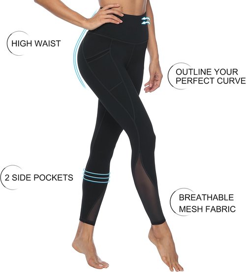 AFITNE High Waist Mesh Yoga Leggings - Tummy Control, Squat-Proof with Side Pockets | Women's Fitness Wear
