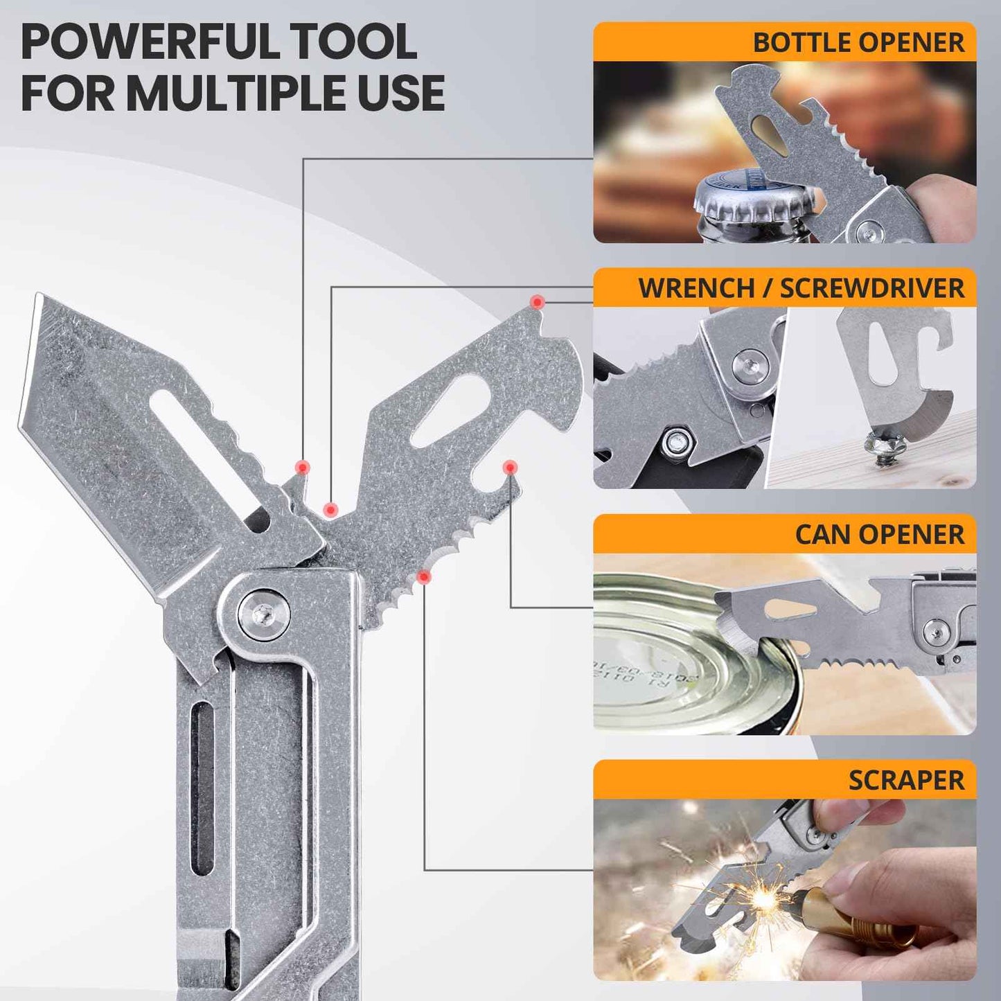 EDCFANS Keychain Multitool Knife, Multi Tools Keychains, Fathers Day Dad Gifts for Men, Tanto Pocket Knives with Clip, Bottle Opener, Box Cutter, Pry Bar, Screwdriver Wrench, EDC Hiking Camping Gear