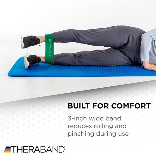 THERABAND Resistance Band Loops, 12" Green, Heavy Resistance, Latex Color-Coded 3" Wide Exercise Band Loop for Home Workouts, Pilates, Strength Training, Physical Therapy, for Women and Men