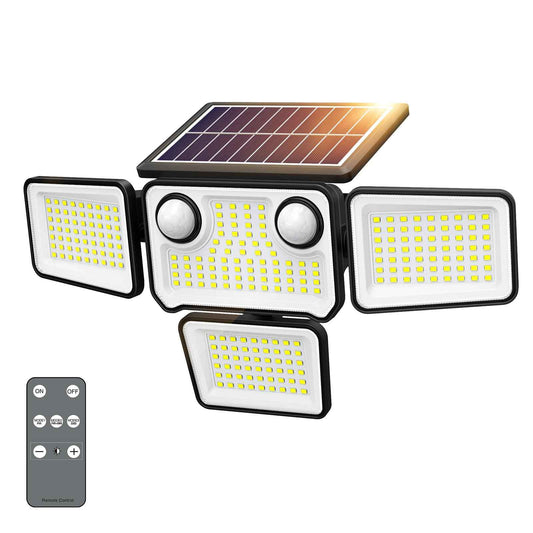 4500LM Solar Lights Outdoor Waterproof, 254 LED Solar Flood Lights Outdoor with 2 Motion Sensor, 4 Heads Security Light with Remote Control for Yard Outside House Garage 1 Pack