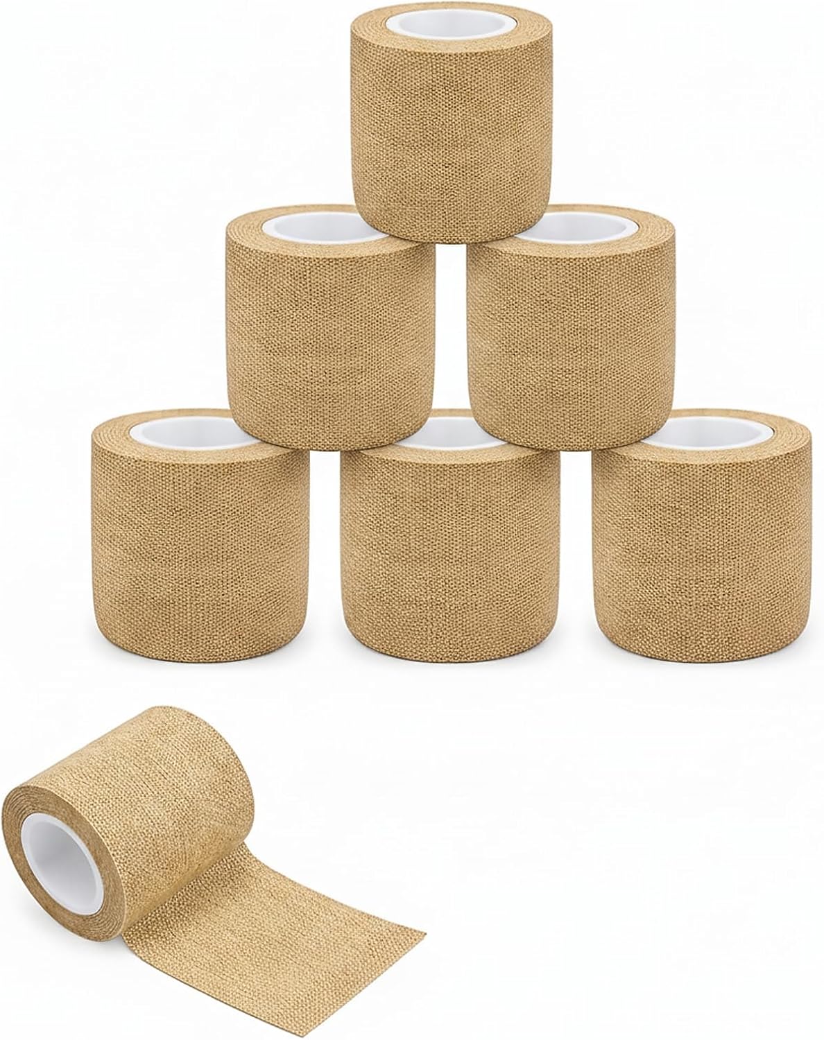 Skiennix Self-Adhesive Bandage Wrap - 2 Inch x 5 Yards, 6 Pack Skin Color Athletic Tape for First Aid & Injury Support