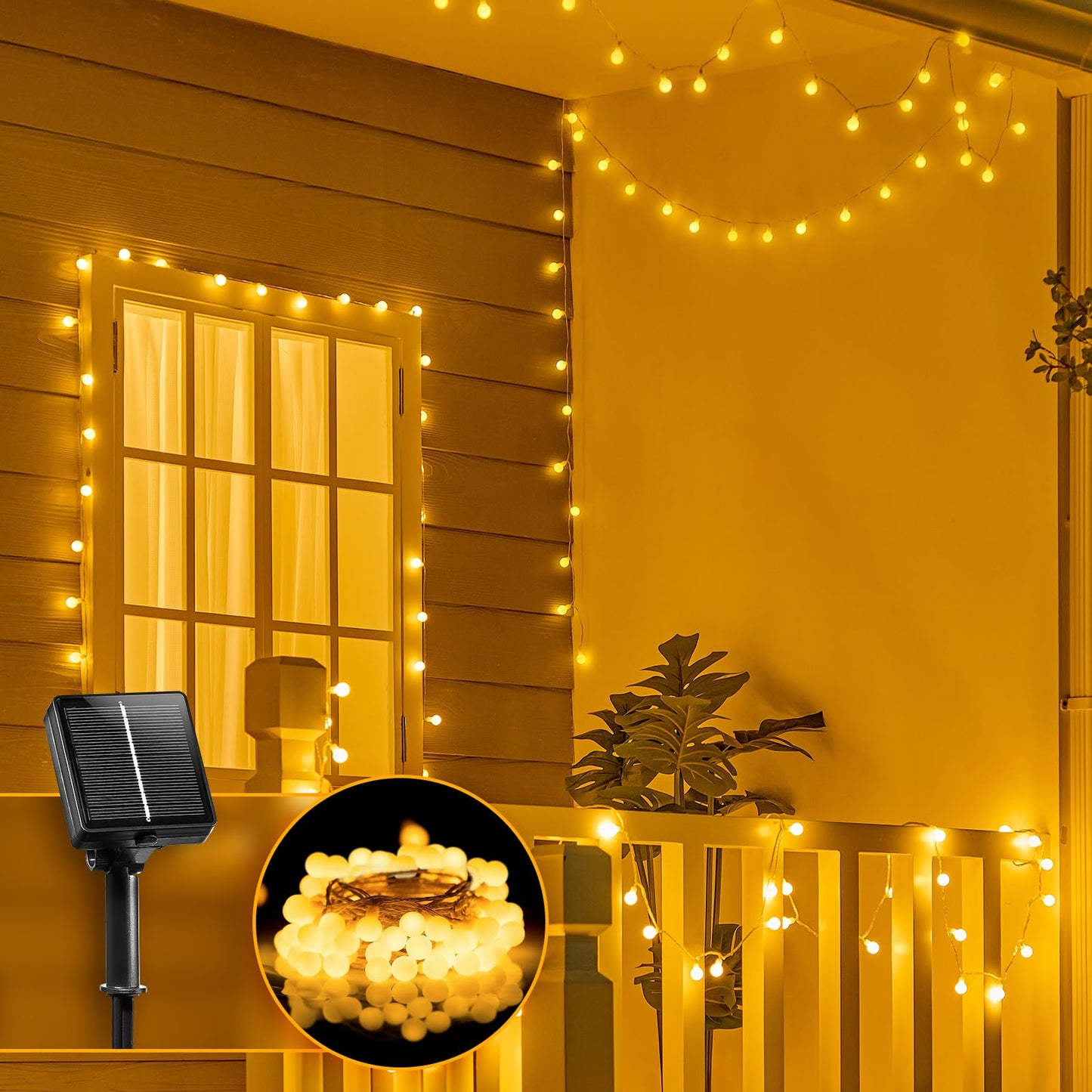 Brightown Solar String Lights Outdoor Waterproof, 19.6Ft 60 LED Globe Solar Patio Lights, 8 Modes Balcony Lights for Yard Patio Tree Canopy Party Camping Balcony Decor(Warm White)
