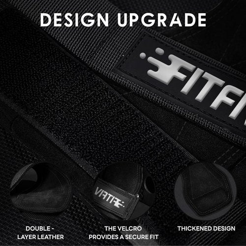 FITFIV Weight Lifting Wrist Strap, Double Leather Weightlifting Wrist Straps for Gym Strength Training, Neoprene Padded Wrist Wraps - for Men & Women (Pair)