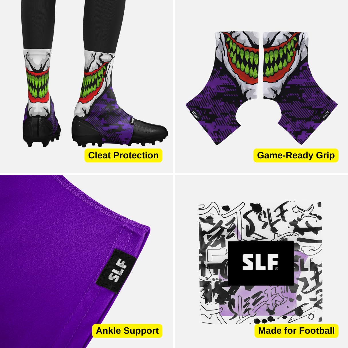 SLEEFS Spats/Football Cleat Covers [1 Pair - S/M] - Laces Covers/Wraps for Football, Baseball, Soccer, and Field Hockey - Youth and Adult Sizes for Men, Boys and Girls - Small/Medium - Green Grin
