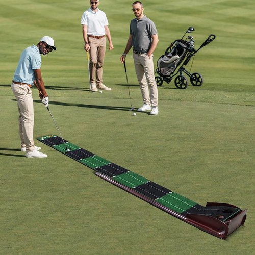 HUAEN Putting mat for Indoors,Golf Practice Putting Green with Ball Return,Office Putting matt,Gift for Golf Lovers