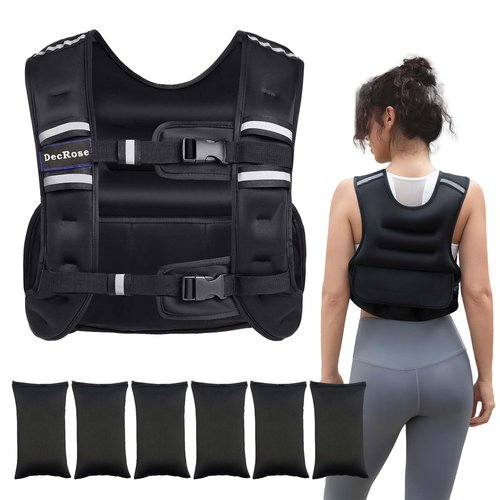 Adjustable Weighted Vest for Women and Men, DecRose 6-10lb/12-18lb Rucking Vest with 6 Ironsand Weights, Body Weight Vest for Home Workouts, Running, Walking and Strength Training