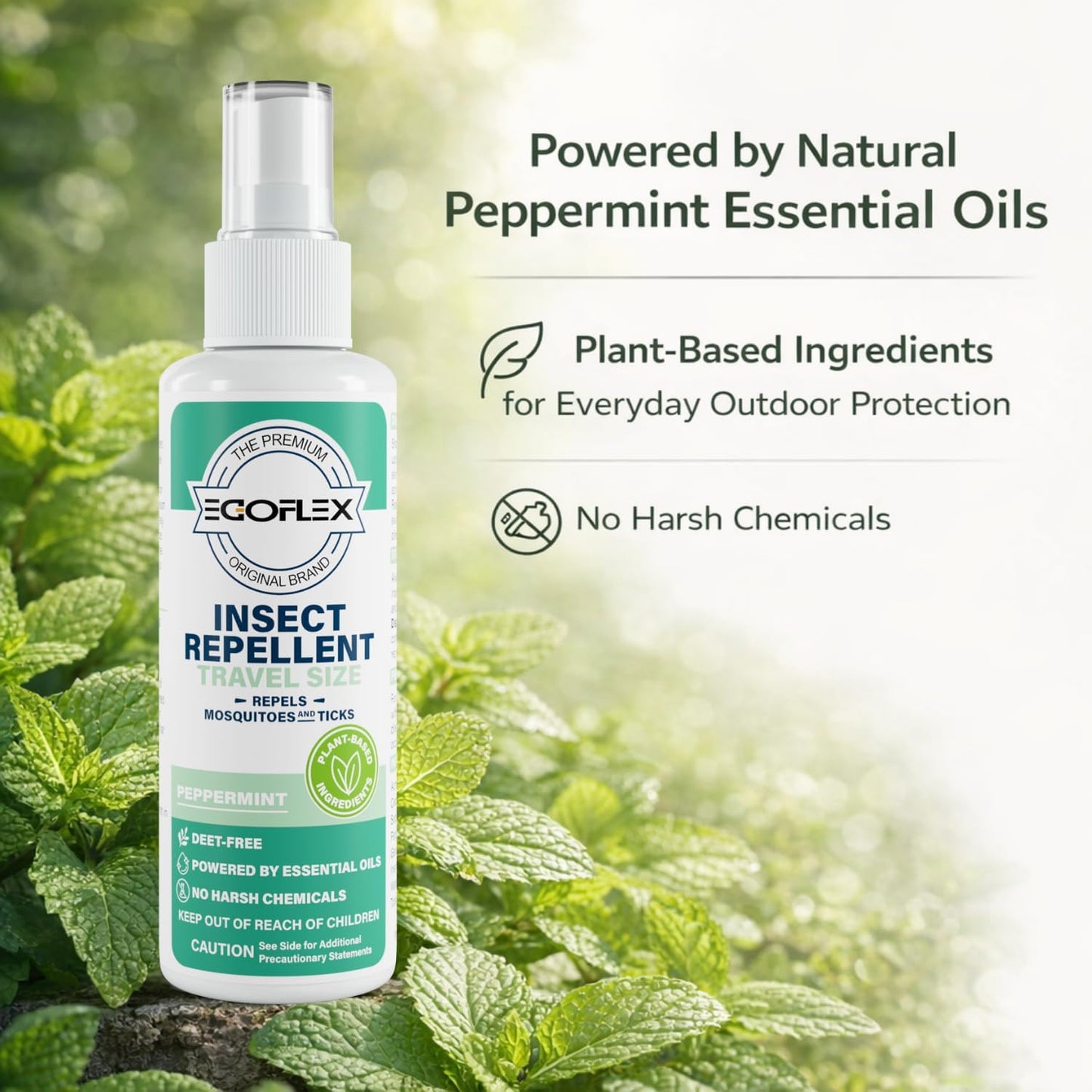 Skiennix Mosquito Repellent Spray - DEET-Free Travel Size Bug Deterrent with Natural Essential Oils - Peppermint Scent - 3 Fl Oz