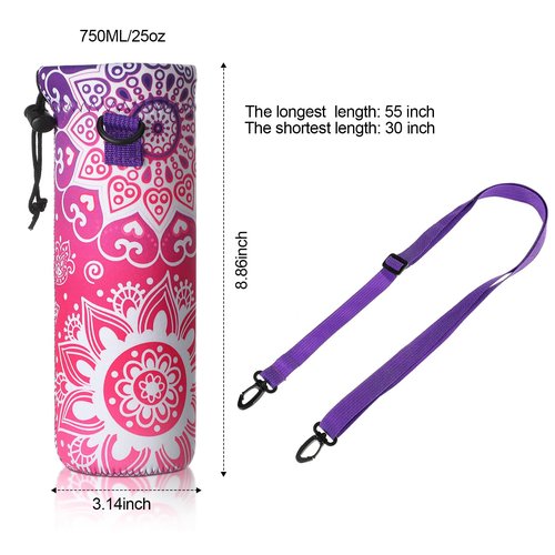 CHENGU 3 Pack 25 oz Neoprene Water Bottle Carrier Bag with Adjustable Shoulder Strap Water Bottle Holders for Adults Sports Gym Hiking Camping Walking(Mandala Style)