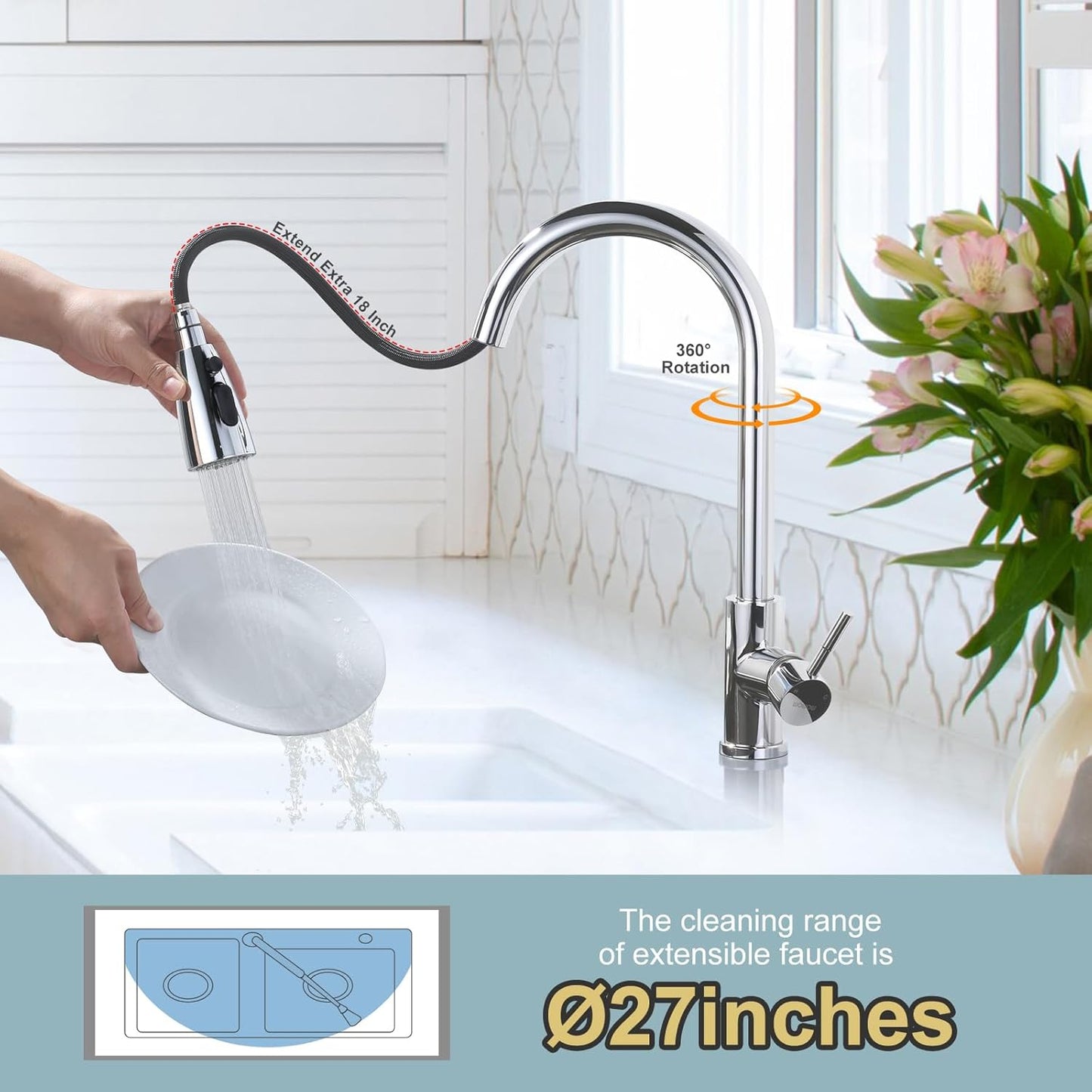 Stainless Steel Kitchen Faucet Combo with Water Filter - Brushed Nickel Sink Faucet for RO Systems