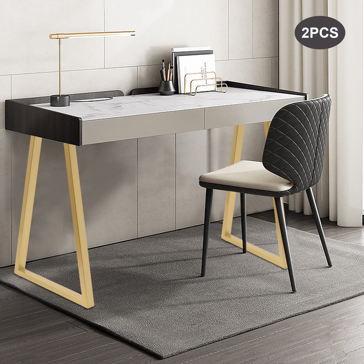 Fronimo Metal Gold Table Legs 28''Inch 2Pc Trapezoid Metal Table Legs Dining Table Legs Desk Legs Bench Legs for Homes Offices Hotels Bars Without Boards