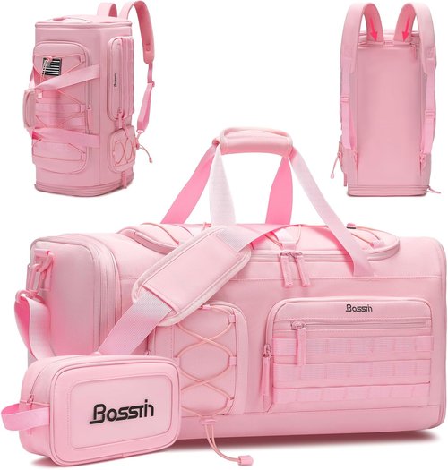 Bosstin Gym Bag - 45L Travel Duffle for Men & Women | Sports Backpack with Shoe Compartment - Pink