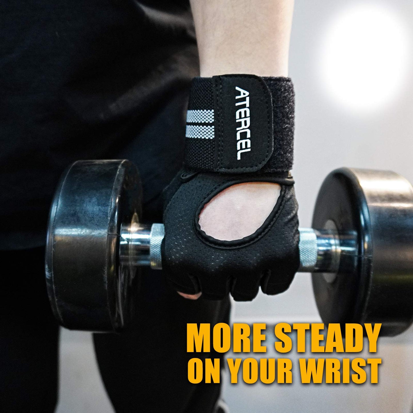 ATERCEL Weight Lifting Gloves Breathable Workout Gloves with Wrist Support for Gym, Exercise, Pull ups, Super Lightweight for Mens and Women, Full Palm Protection (Black, S)