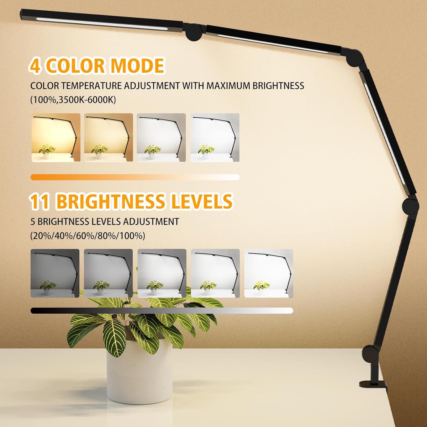Adjustable LED Desk Lamp with Clamp - Dimmable Eye-Care Light for Home Office & Nail Tech