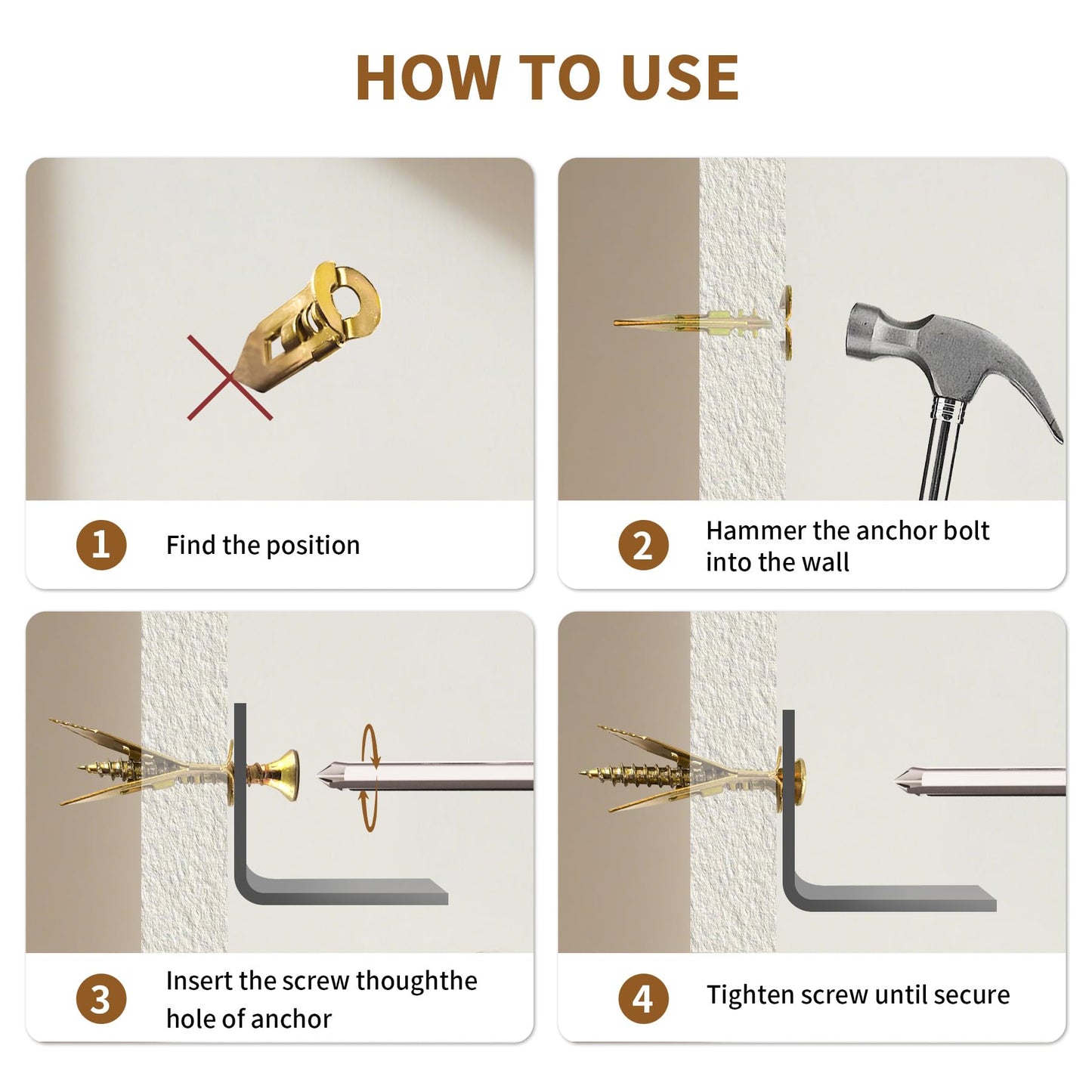 65 Set Drywall Self Drilling Anchors with Screws, Heavy Duty Wall Fasteners for Hanging for Brick, Stucco, Wood, No Drill Needed,0.47"x1.57"
