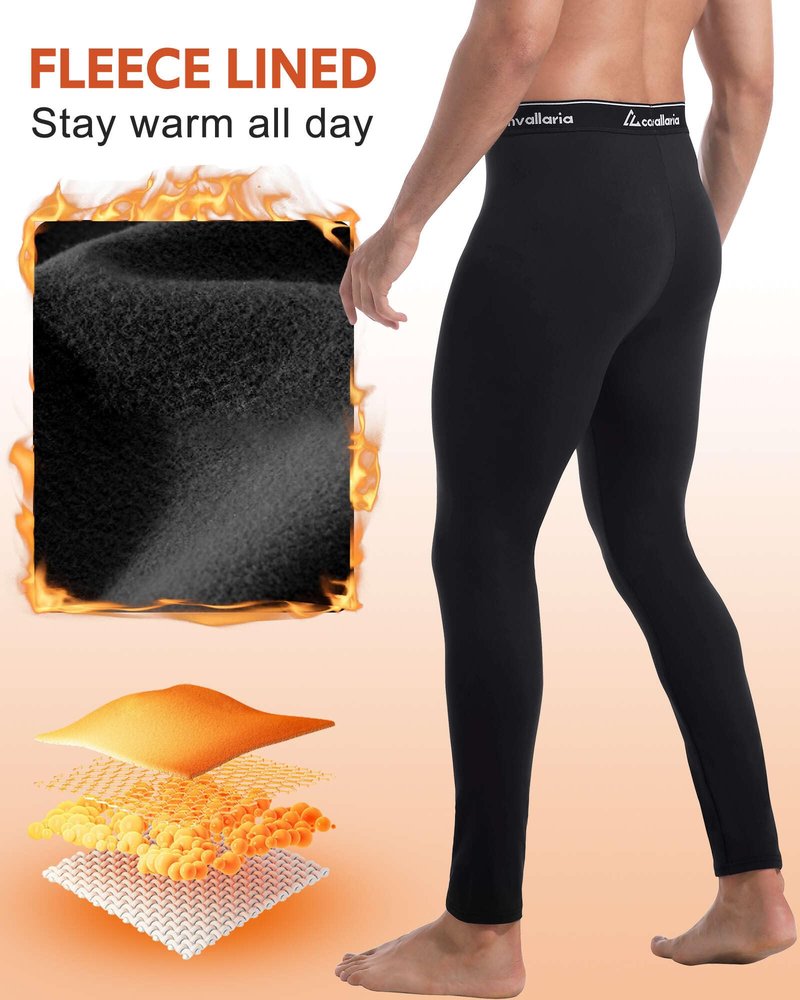 Men's Thermal Pants Fleece Lined Long Johns Compression Bottom Athletic Base Layer Cold Weather Gear 1 2 4 Pcs, Medium, 3 Black Charcoal