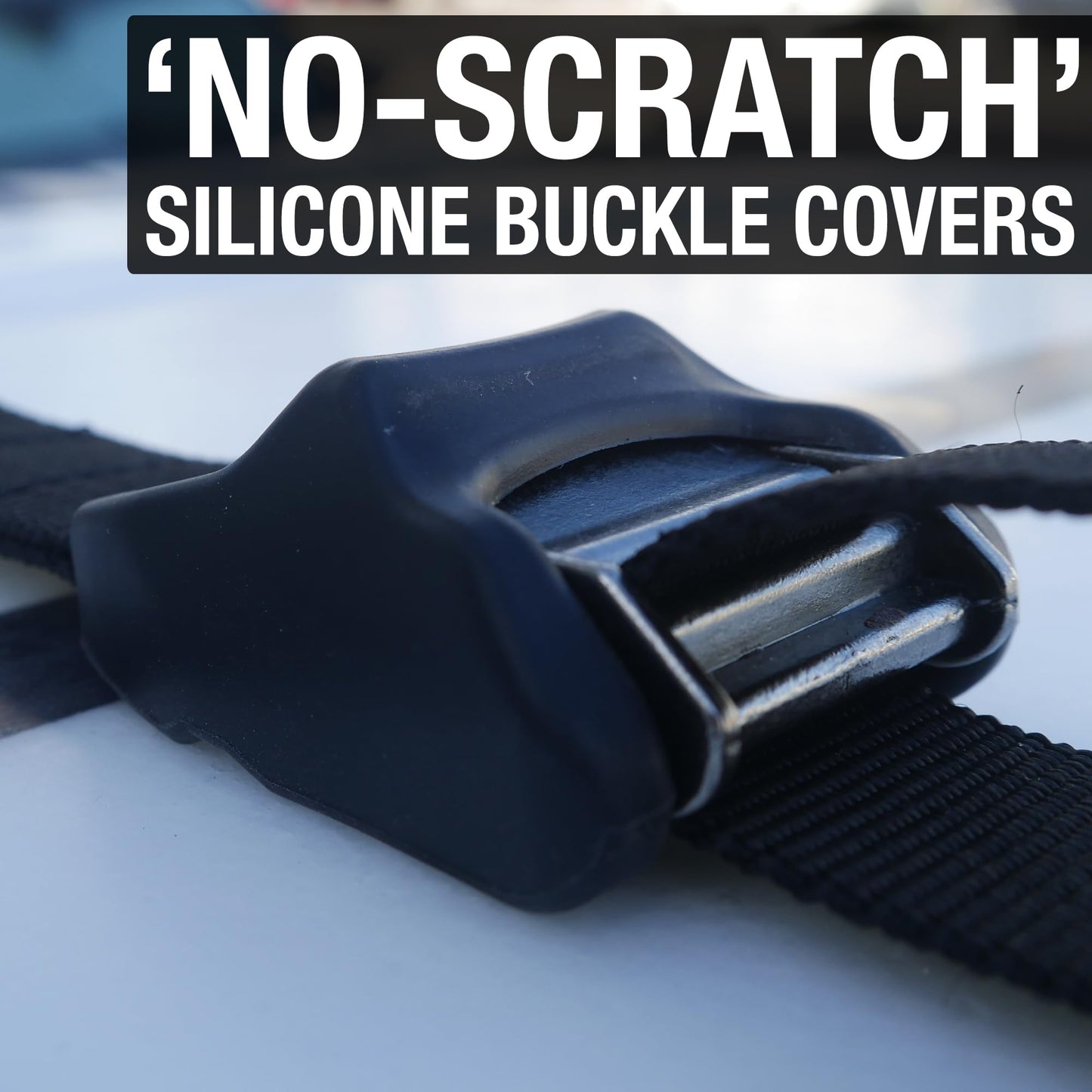 Ho Stevie! Surfboard Tie Down Straps (Pair) for Roof Rack Crossbars - Easy to Use - 'No Scratch' Silicone Buckle Covers Prevent Damage