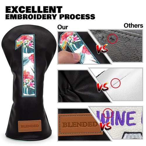 BAIRBRE Golf Club Covers Black Putter Cover Driver Covers Fairway Wood Headcover Hybrid Covers 3 Wood Headcovers Leather Mallte Putter Cover Golf Headcover for All Brand