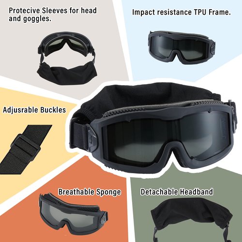 Lancer Tactical AERO Airsoft Tactical Safety Goggles ANSI Z87.1, 3mm Dual Pane Anti-Fog Lens for Hunting, Paintball, Cycling