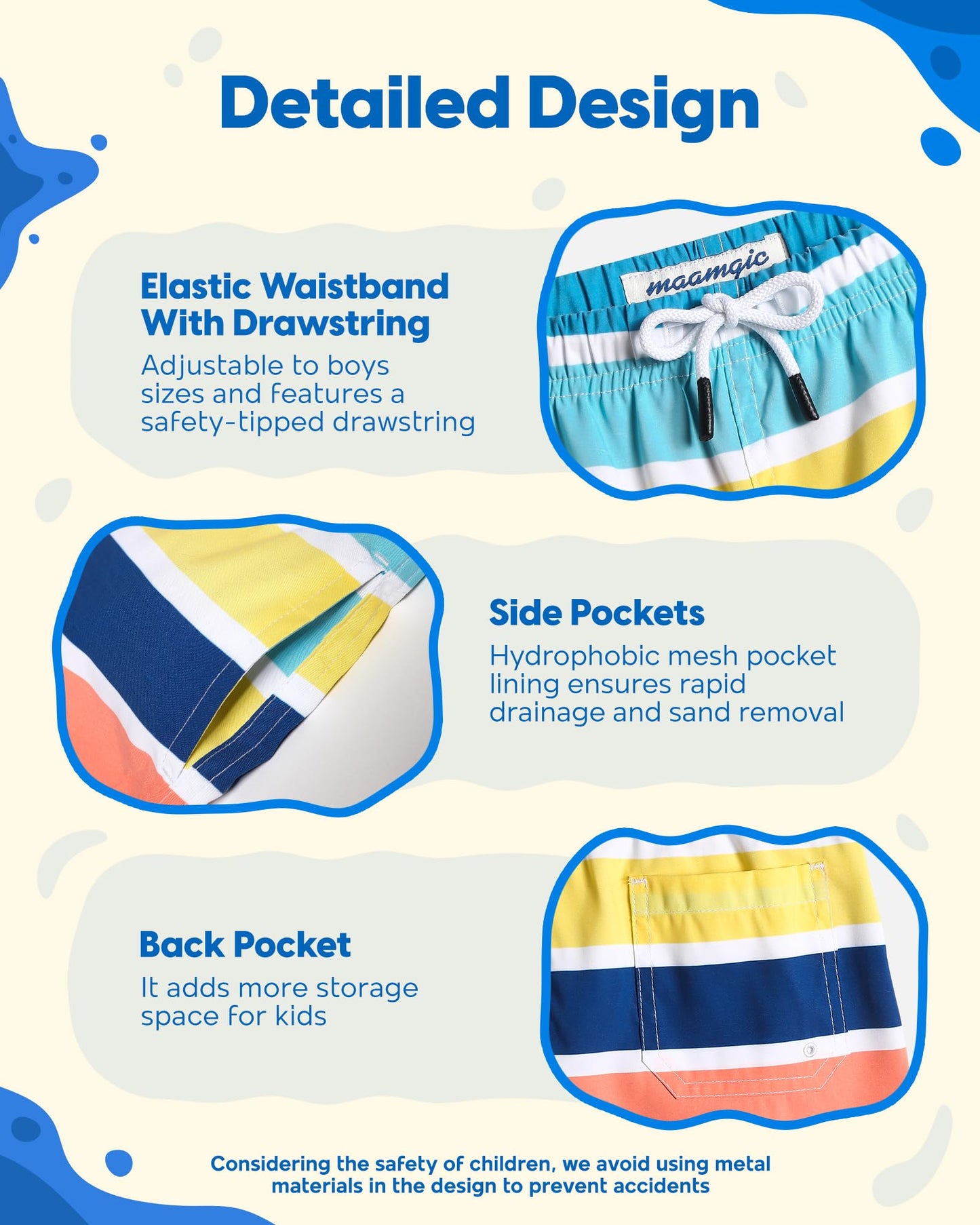 maamgic Boys Swim Trunks Toddler Swim Shorts Little Boys Bathing Suit Swimsuit Toddler Boy Swimwear,Stripe Rainbow,7 T