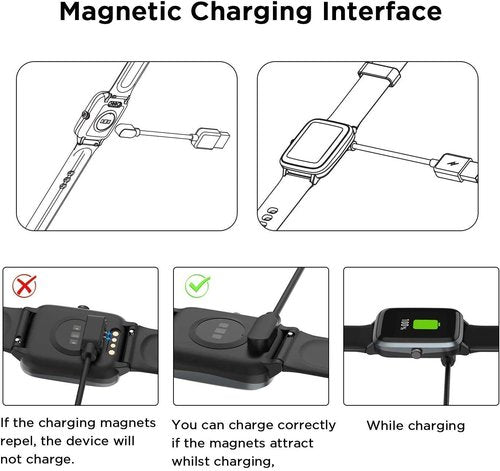 Lamshaw Compatible with Amzhero Fitness Tracker Charger, Magnetic USB Charging Cable Replacement Charger Compatible for Amzhero D26 1.47 Inches Fitness Tracker (2 pack-Black+Black)