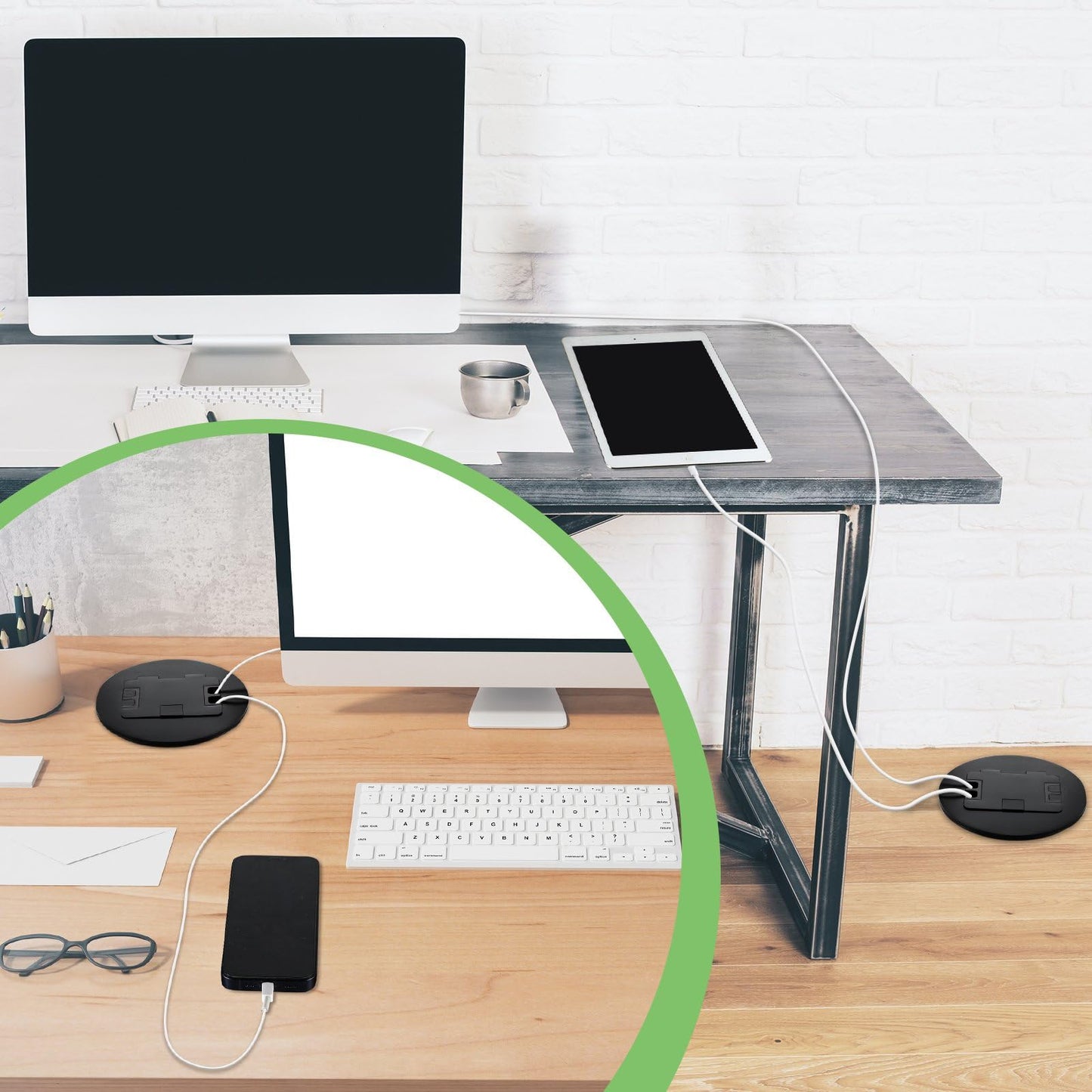 Kanayu 2 Pcs Recessed Floor Outlet with Quick Charge 4.8A USB A+C, 20A Duplex TR Receptacle, Adjustable Waterproof Steel Box, 3.2"x4" 1-Gang, Electrical Outlet Kit for Home Renovation, ETL Listed