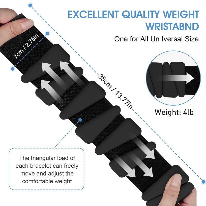 Wrist Weights Set of 2, Wearable Ankle & Wrist Weights, Adjustable Silicone Weight Bracelets (2Lbs Each ) Fits for Women & Men, Suitable for Yoga, Pilates, Dance, Running, Pool Exercises, Jogging (4LB Black)