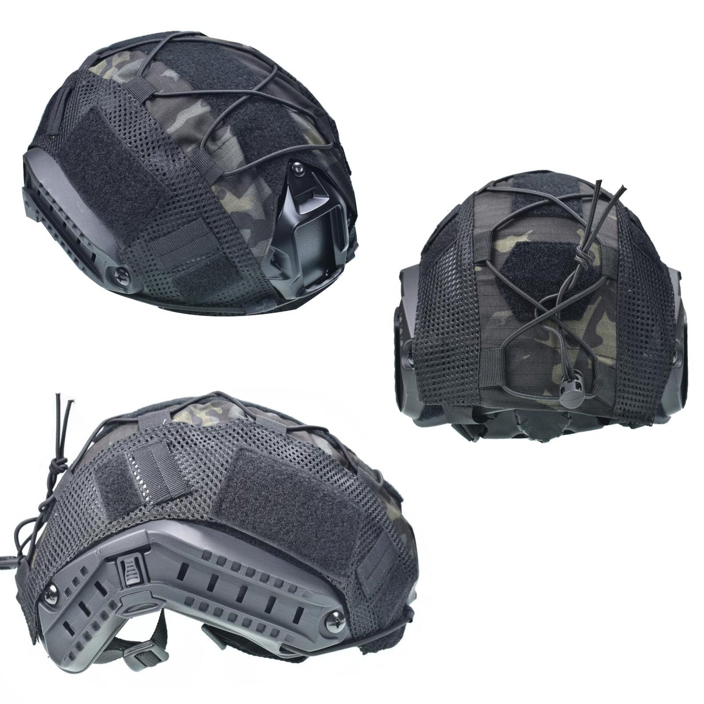 Airsoft Fast Helmet Set Tactical Paintball Helmet with Military Headset and Helmet Cover Memory Foam Protective Pad Adjustable Size for Adult and Teenager (Black)