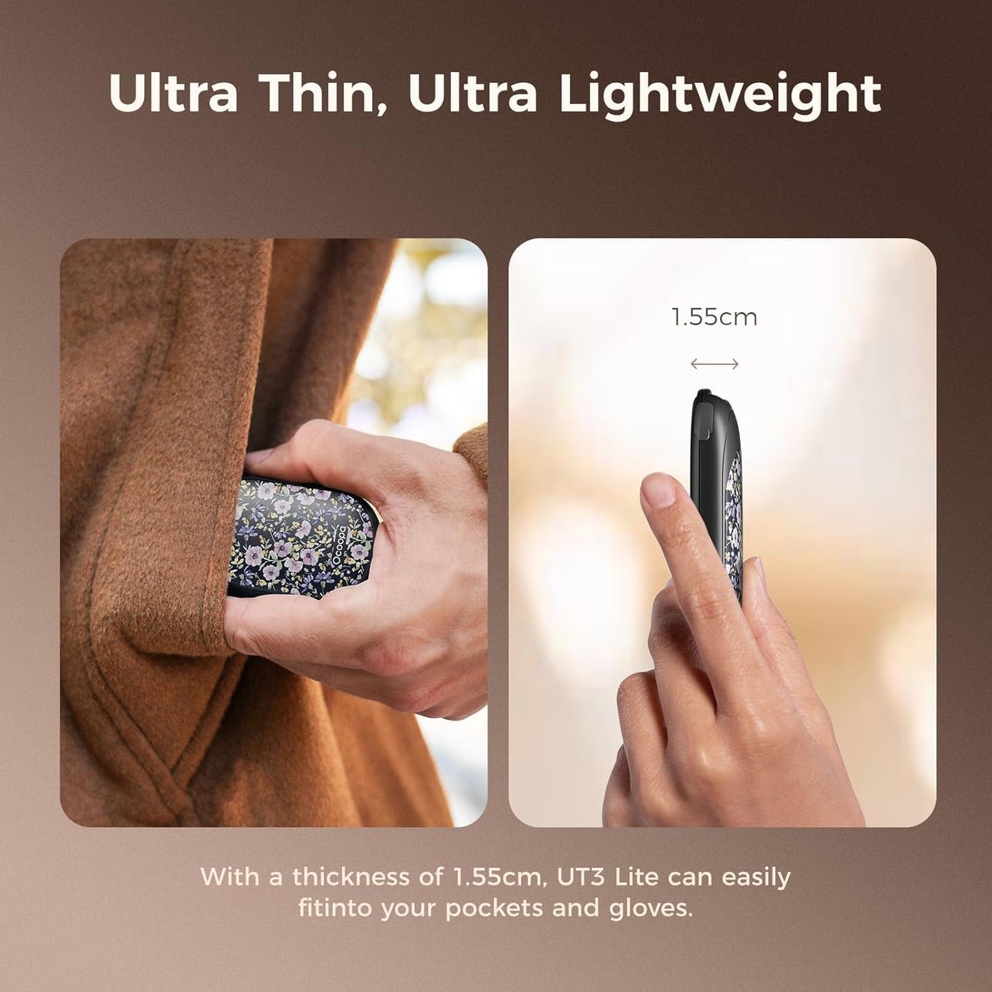 OCOOPA Rechargeable Magnetic Hand Warmers - 3 Heat Settings, Pocket-Sized, Lasts Up to 8 Hours | Ideal for Outdoor Activities & Gifts