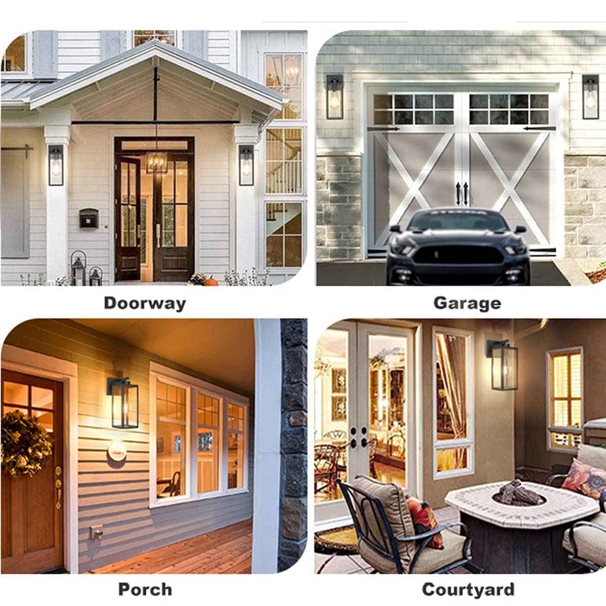 Tipace 2 Pack Outdoor Wall Lantern with Dusk to Dawn Sensor, Matte Black Sensor Exterior Light Fixtures,Exterior Wall Sconce with Clear Glass Shade(2700K E26 Bulbs Include)