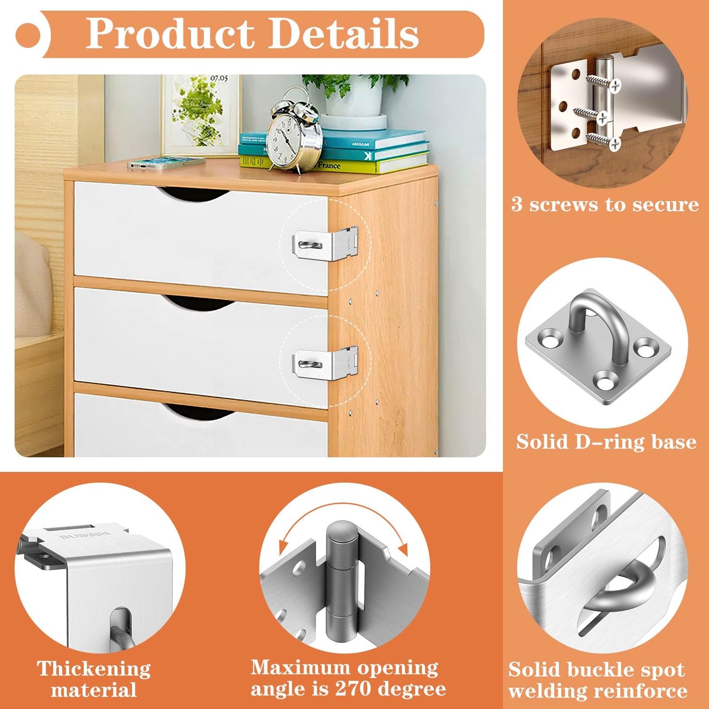 Mixizigoz 90 Degree Hasp Lock Latch, Right Angle Safe Padlock Clasp Hasp for Personal Privacy, 304 Stainless Steel Security Desk Drawer Lock Latch (Silver-1 Pc)