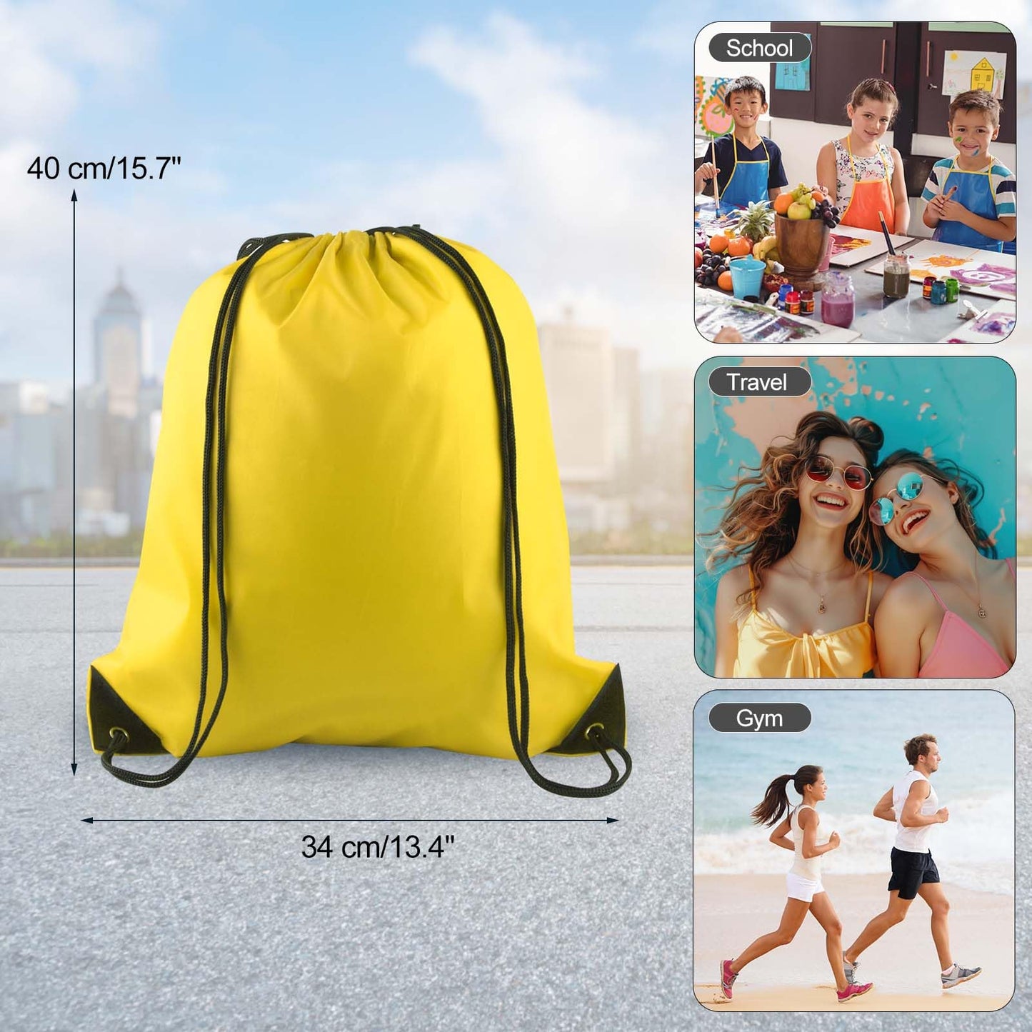 PLULON 2Pcs Drawstring Bags Bulk, Drawstring Backpack Green Yellow String Backpack Cinch Sack Sport Gym Backpack Bags for Yoga Traveling Outdoor Sports