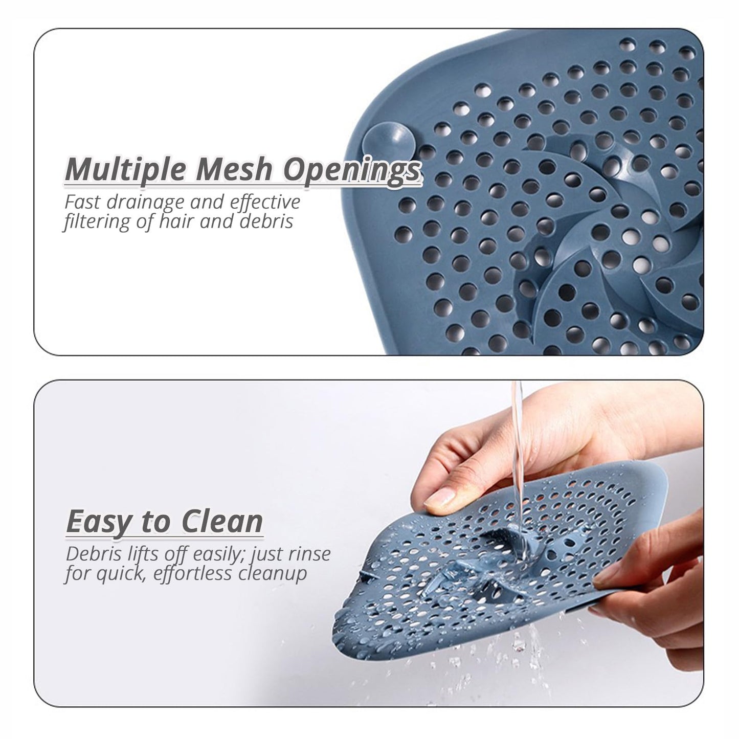 Sgdazo Drain Cover with Suction Cups, 4 Pack Hair Catcher Shower Drain Strainer Protector with TPR Material for Bathroom, Bathtub, Kitchen Sink, Easy to Clean, Household Use (Blue, Grey, Green, White)