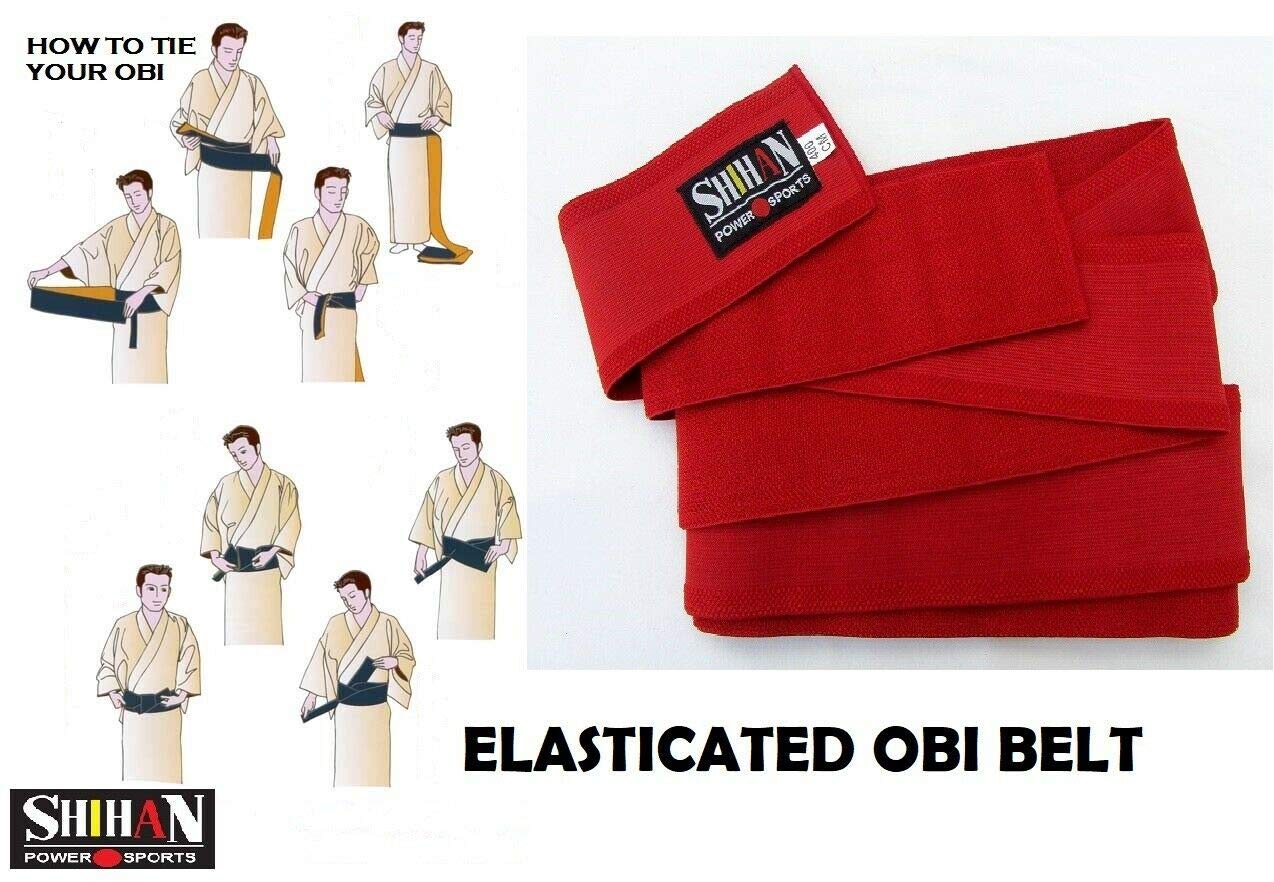 SHIHAN POWER SPORTS OBI Belt Stretchy Elasticated- Flexi 'AKA-RED ' OBI Belt Iaido- Kendo, Aikido RED Belt Takashi Japan Signature Range - 400cm x 8cm Easy Comfortable Fasten