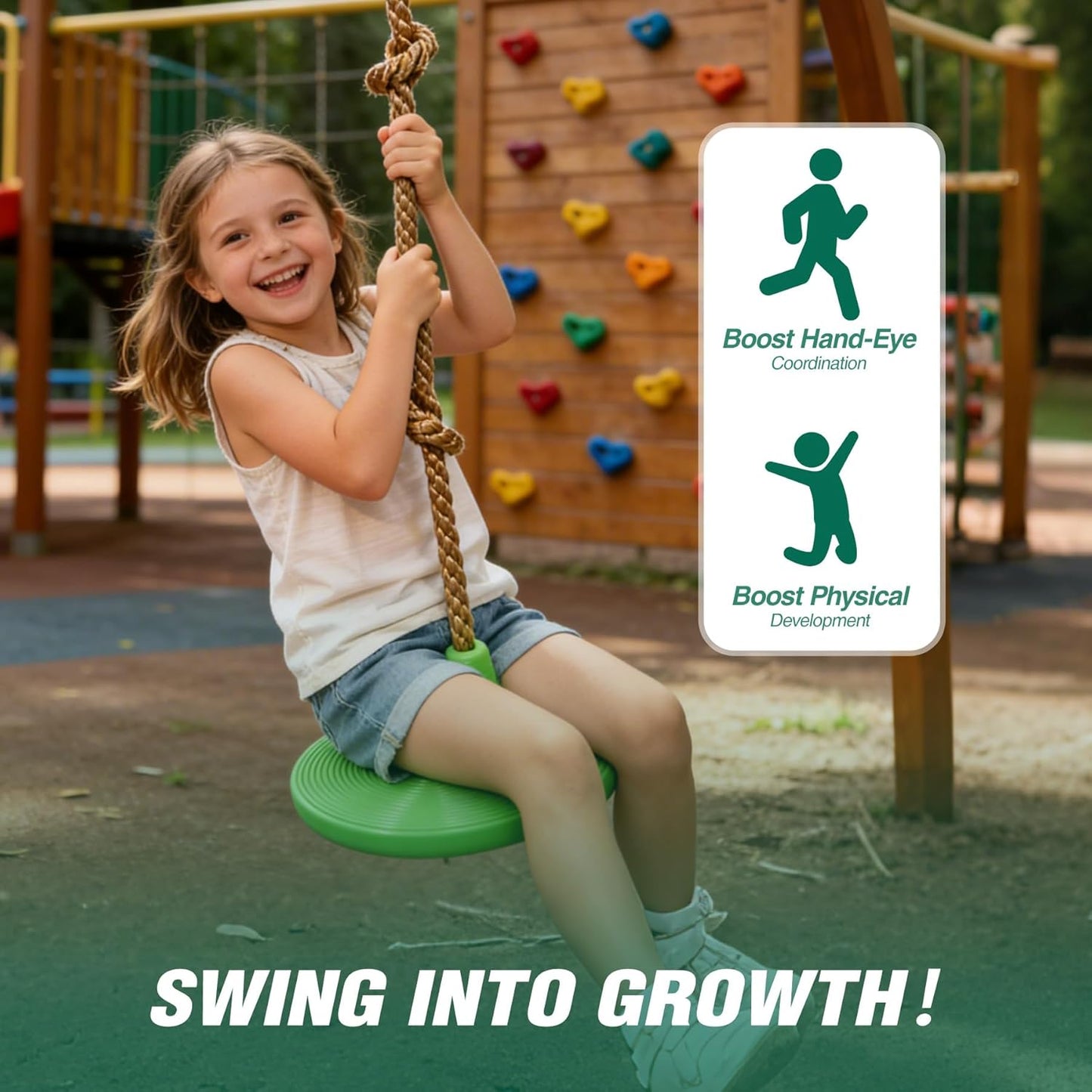 REDCAMP Climbing Rope Swings - Heavy Duty Plastic Disc Swing Seat for Kids & Adults | Green, 2 Pack