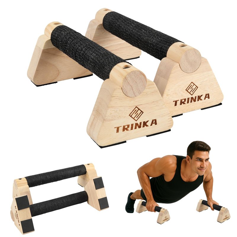 Wooden Parallettes Push Up Bars, 2 PCS Wood Calisthenics Bars with Non-Slip Base, 25CM Pushup Handles for Home Fitness, Workout Equipment for Men and Women Strength Training