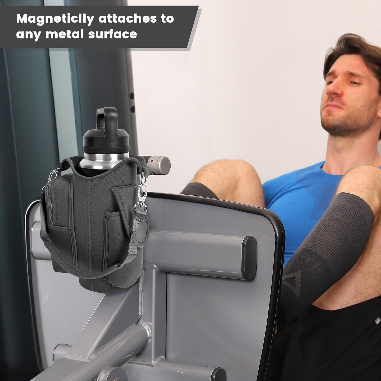 icolor Magnetic Gym Bag Water Bottle Holder Carrier with Phone Pockets & Shoulder Strap Small Gym Bag 5 Built-in Magnets Gym Accessories Organizer Magnetic Bottle Pouch for Men Women (Gray)