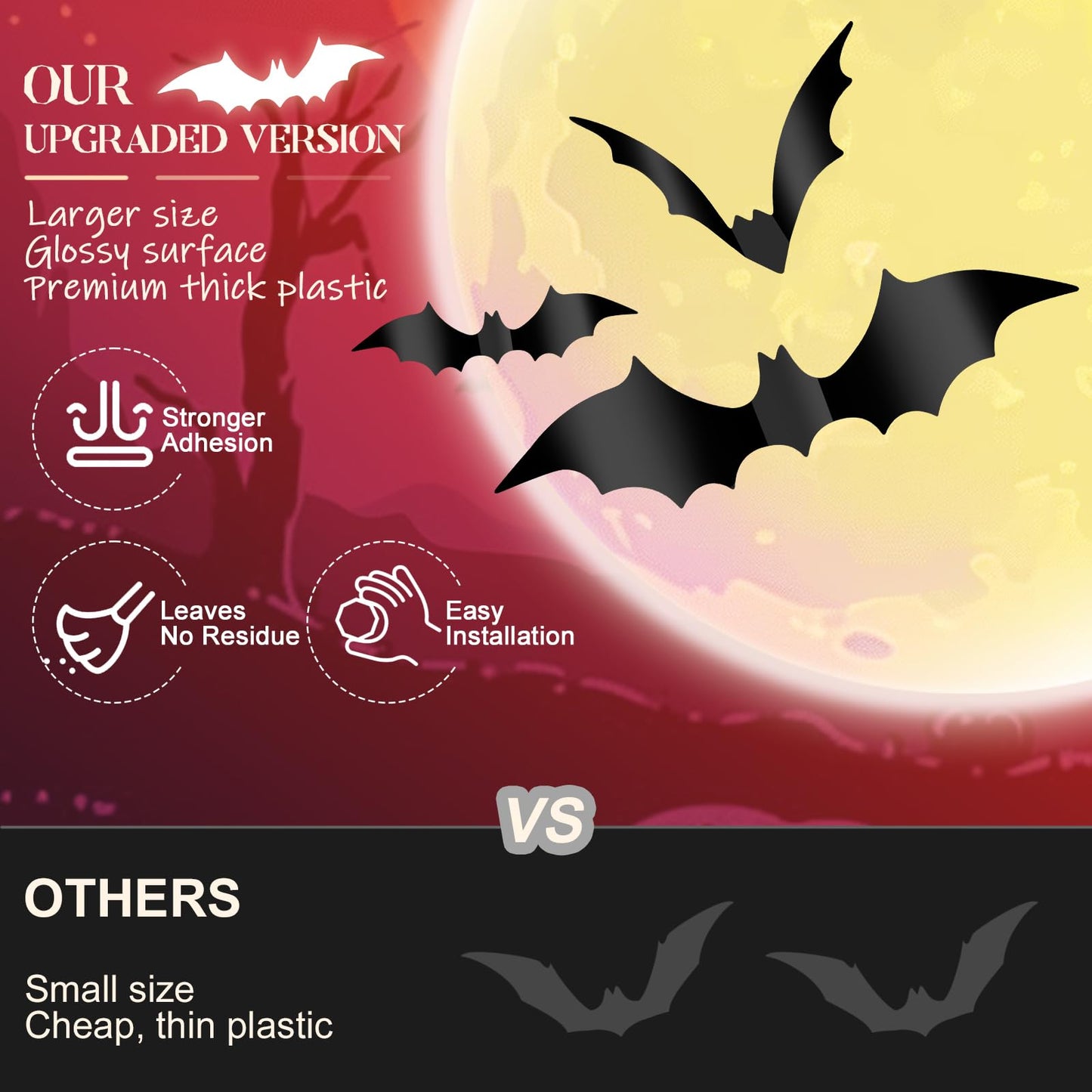 Halloween Decorations Bats Wall Stickers,120 PCS Reusable 3D Black Halloween Bats Scary Stickers with Double-Sided Tape for Halloween Home Decor DIY Window Wall Indoor Outdoor Halloween Party Supplies