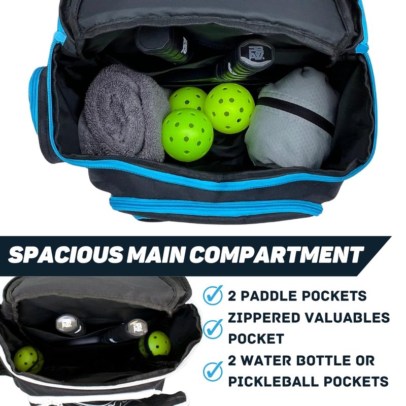 PBAW Pickleball Backpack Bag – Fits 2-4 Paddles, Vented Shoe Compartment, 14 Pockets, Fence Hook & Dual XL Bottle Holders – Lightweight Carry-On Gear Bag for Men & Women - Black/White