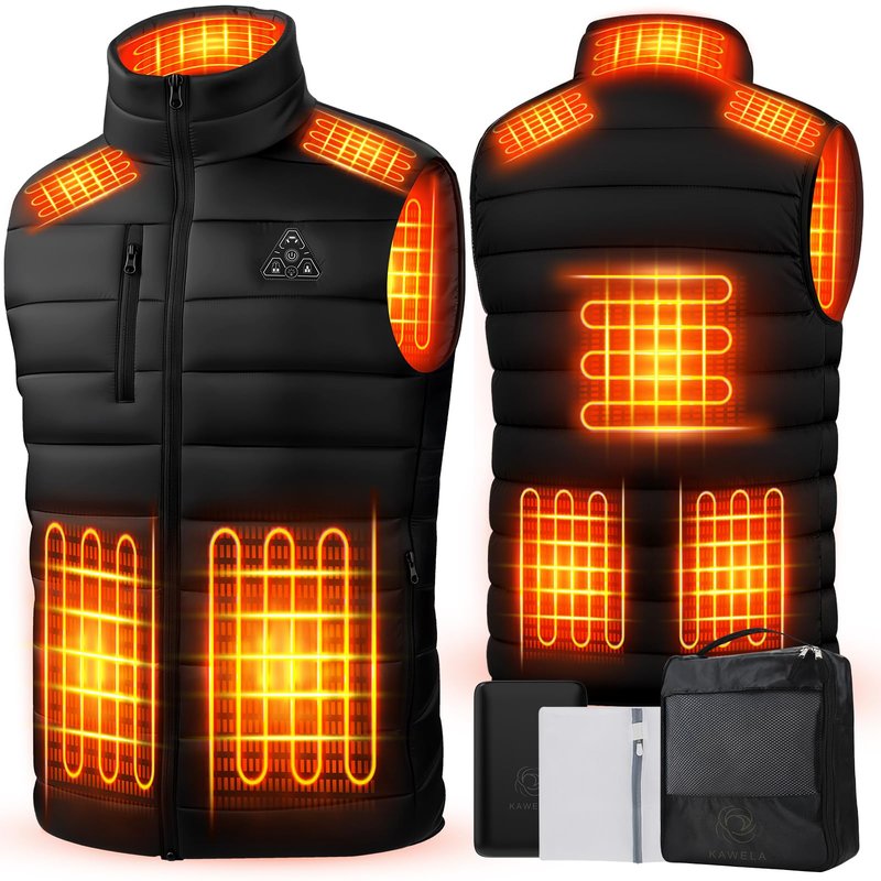 KAWELA Heated Vest for Men with Battery Pack Included, Rechargeable Electric Vest with 8 Heating Zones & 3 Temperature Settings for Hunting, Hiking, Outdoor (L,Black)