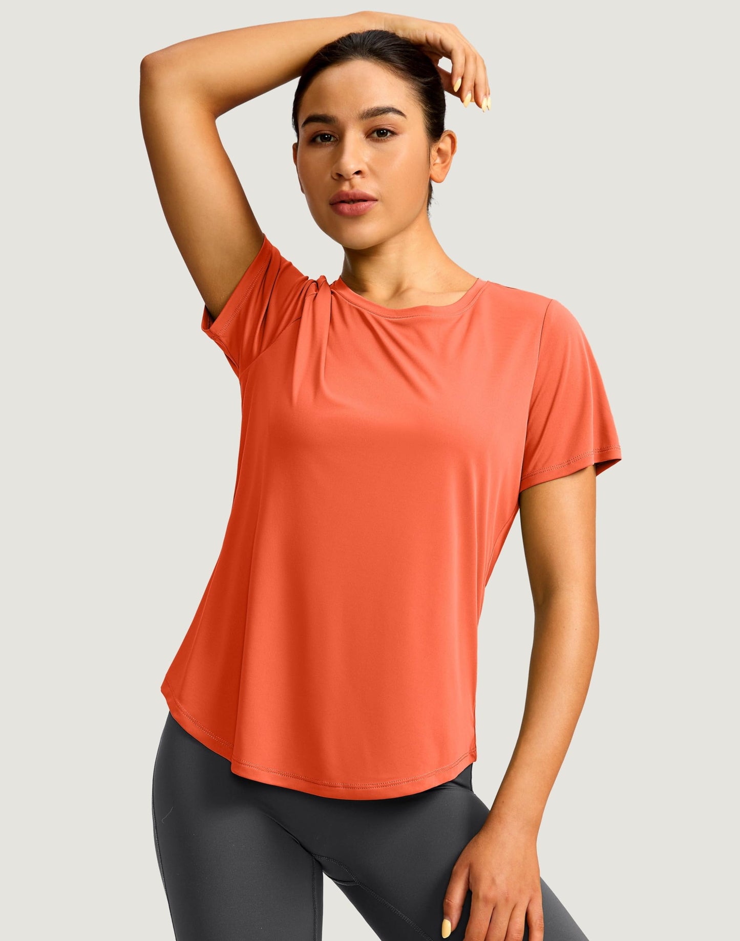 Women's Short Sleeve Workout Shirts Breathable UPF 50+ Sun Protection T-Shirts Quick Dry Gym Running Hiking Tops (Orange-red, L)