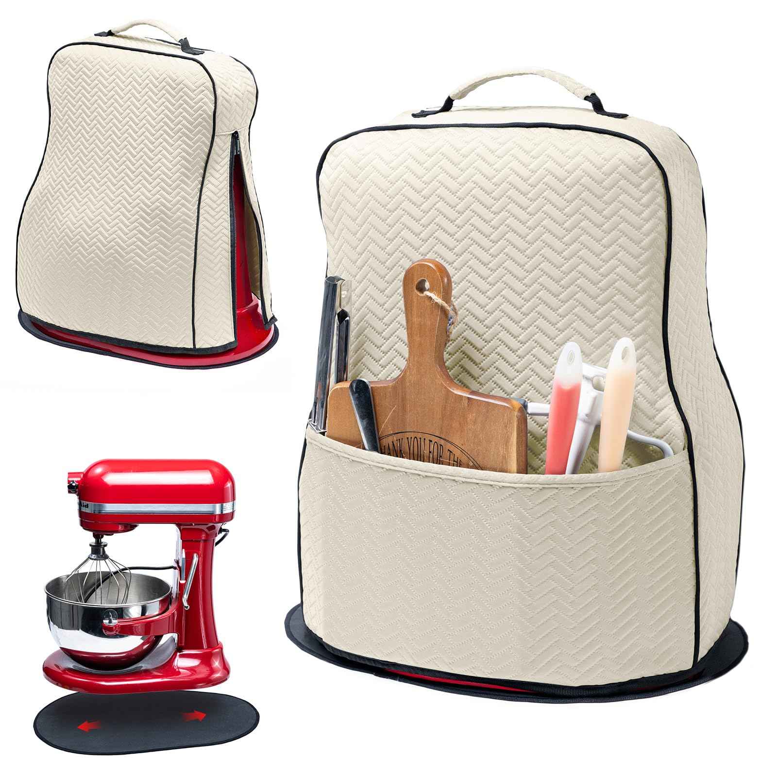 BAGSPRITE Stretchy Stand Mixer Cover with Appliance Slider– Washable Applicance Cover Compatible with KitchenAid Mixer 6/7/8 Quart – Dust Cover with Pockets for KitchenAid Accessories and Attachments