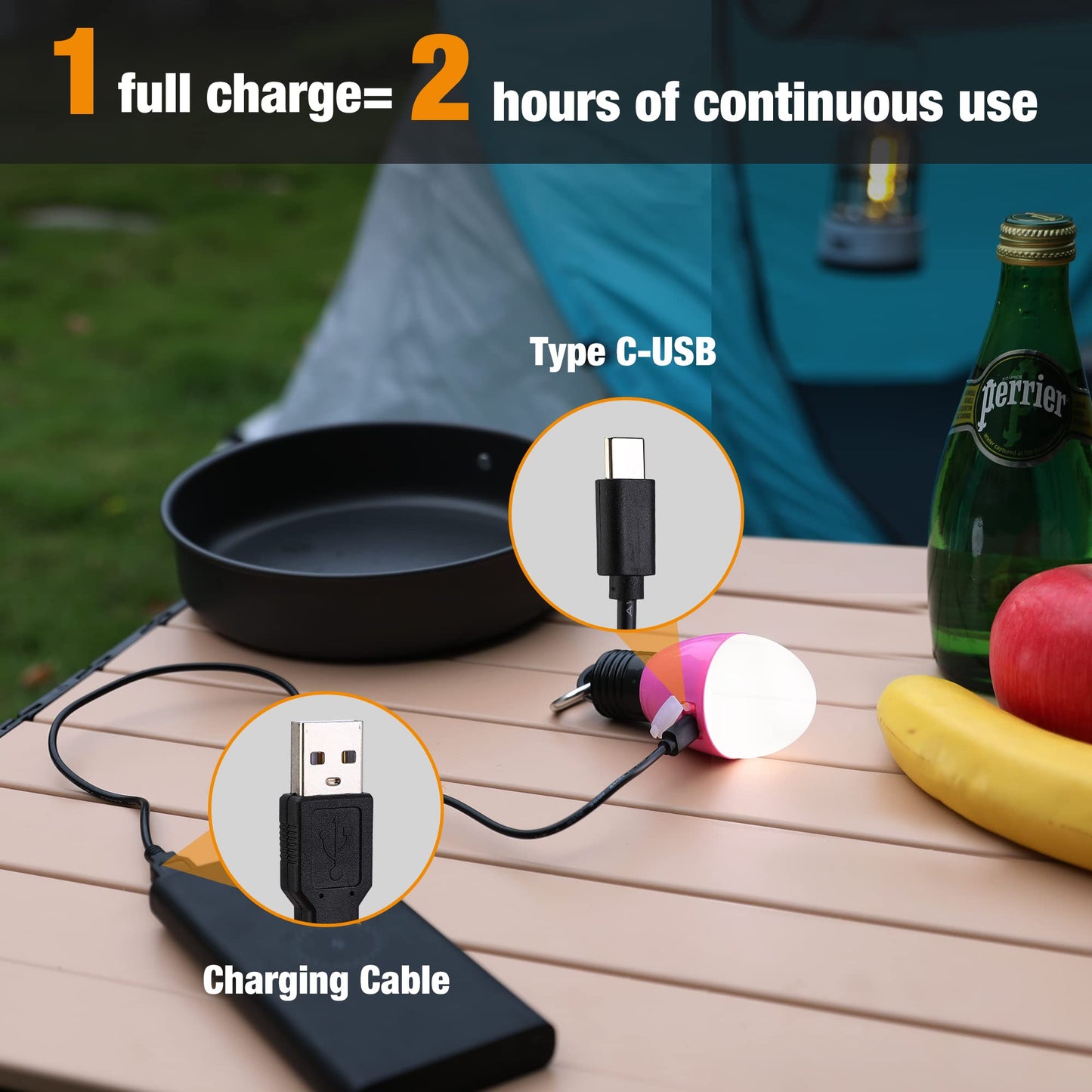 EverBrite Rechargeable Camping Light, Portable Tent Lantern,3 Lighting Modes, Hanging Tent Light Bulbs with Clip Hook for Hiking, Fishing, Backpacking, Emergency and More-Pink