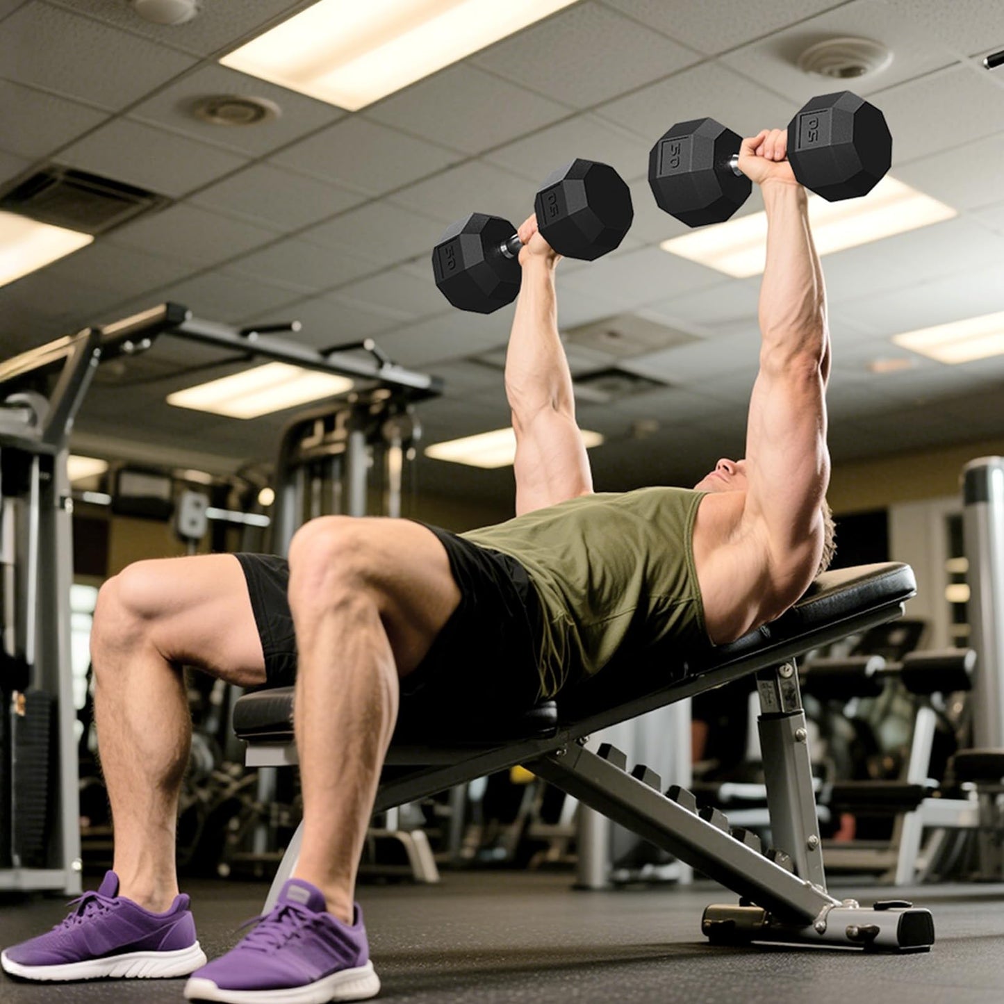 Rubber Coated Hex Dumbbell Weight Set, Multiple Sizes Exercise & Fitness Dumbbells,100LB Set or 110LB Set, 35-50 Lbs Pairs, Hand Weight for Muscle Toning, Strength Building & Full Body Workout