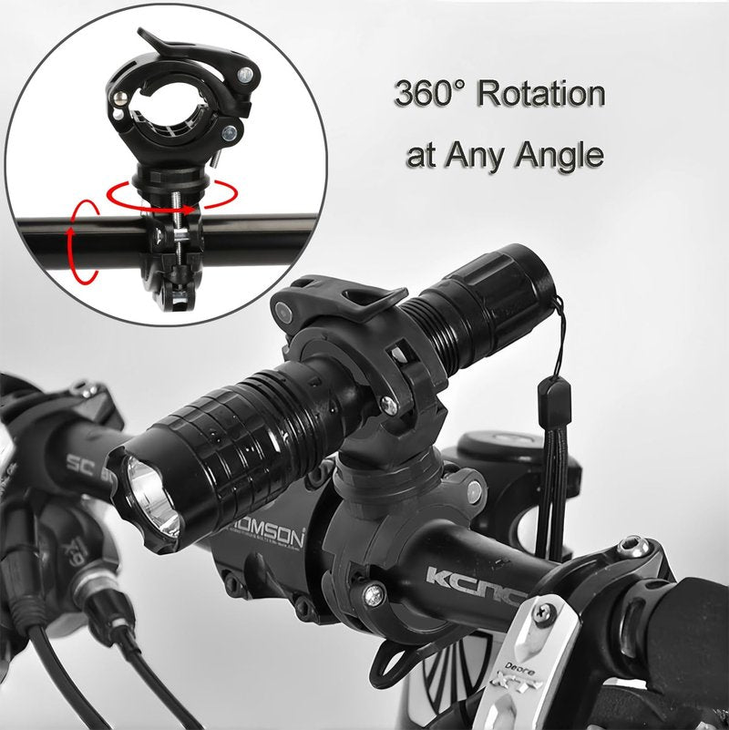 [2 Pack] Vonpri Flashlight Holder, Mount Bicycle Mounting Bracket Flashlight Holder Torch Clip 360º Rotation (Black)