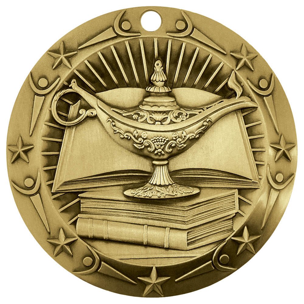 Decade Awards Academic Medal, World Class - 3 Inch Wide - Gold Medal with Stars and Stripes Neck Ribbon